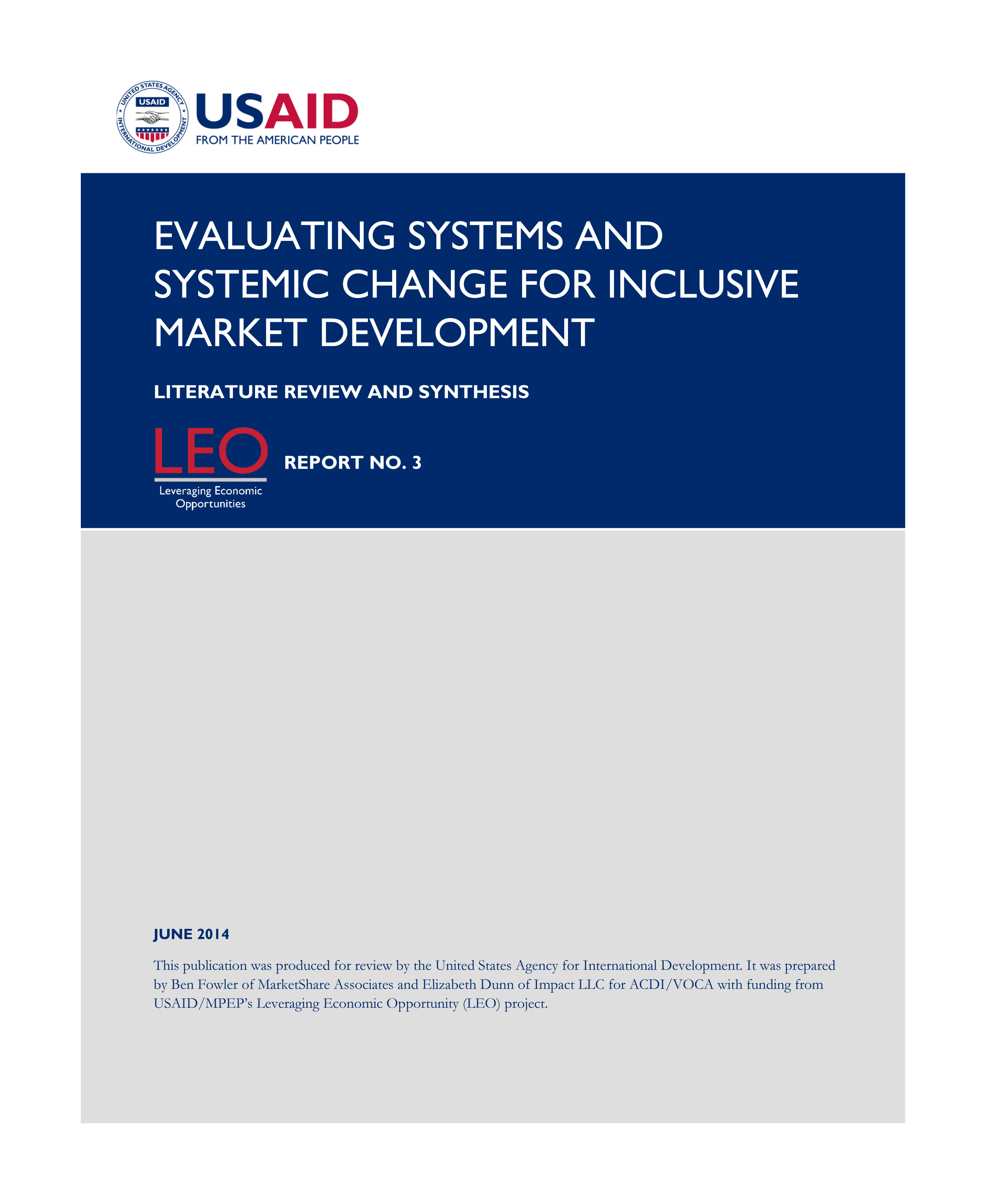 Evaluating Systems &amp; Systemic Change for Inclusive Market Development